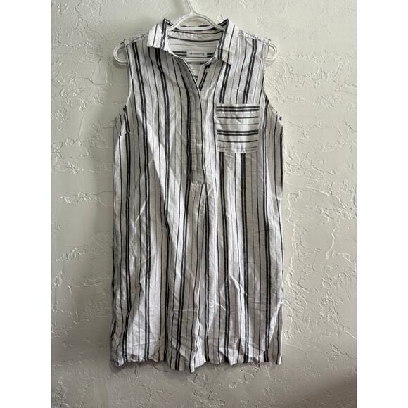 Liz Claiborne linen stripe sleeveless button up dress womens medium coastal - Picture 1 of 7